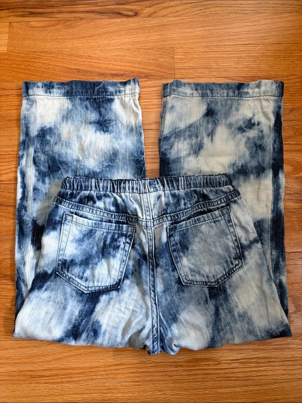 Kids Gap Baggy Wide Leg Pull On Drawstring Jeans Bleach Tie Dye